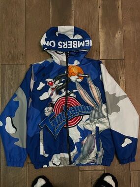 Members Only Blue & White Looney Tunes Space Jam Kids Hooded Jacket